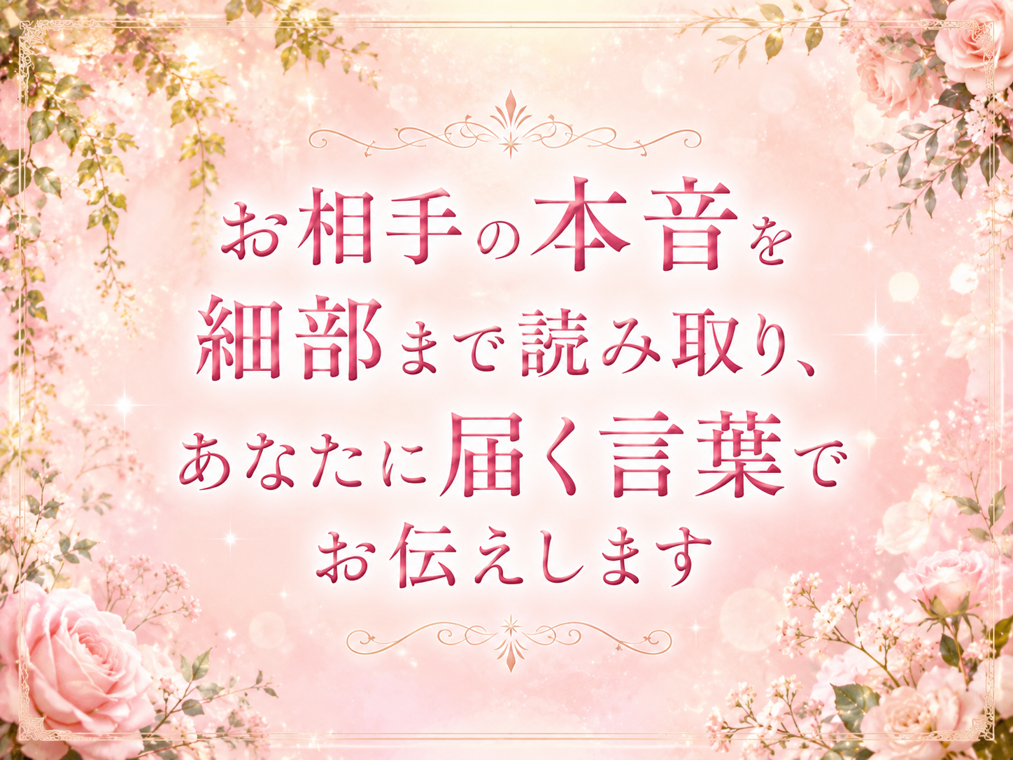 お相手の本音を細部まで読み取り、あなたに届く言葉でお伝えします
